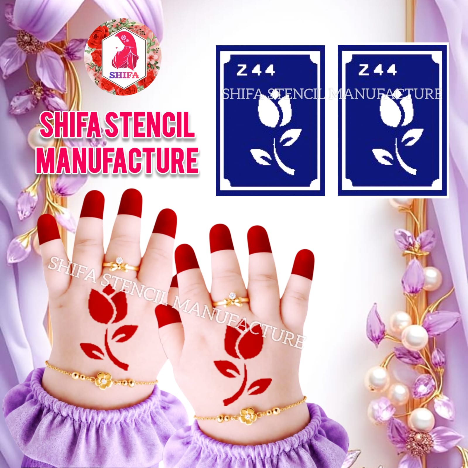 Z 44 Elegant Tulip Sticker overview Henna Stencil - Shifa Stencil